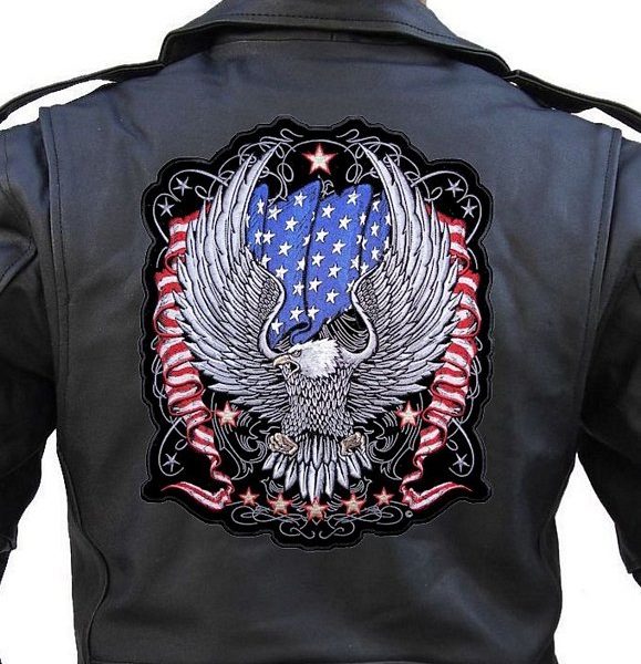 Patriotic biker patch with flag and eagle